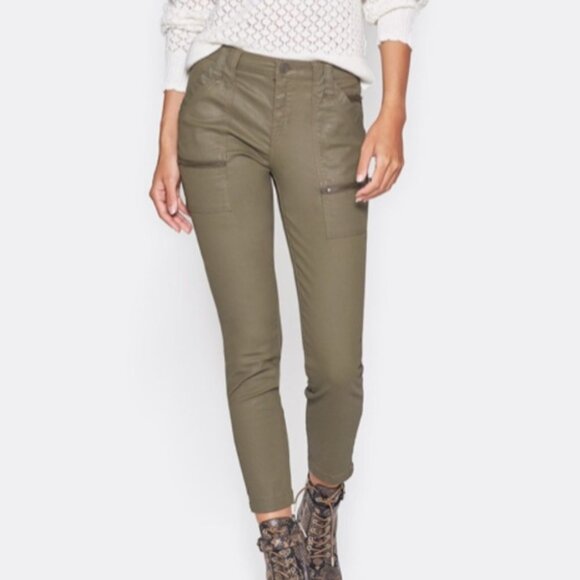 Joie Park Skinny Waxed Green Cargo Pants Size 23 - Picture 1 of 16